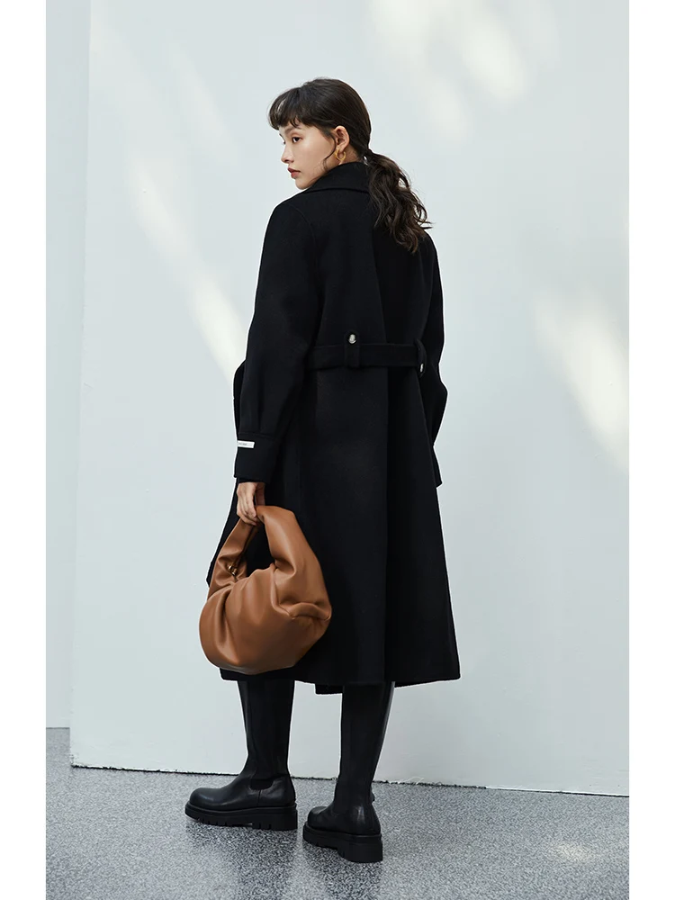 ZIQIAO/ дамско черно палто, вълнена дантела с двустранно яка, зимна костюм, темпераментное дълго кашемировое палта, дамски директни якета