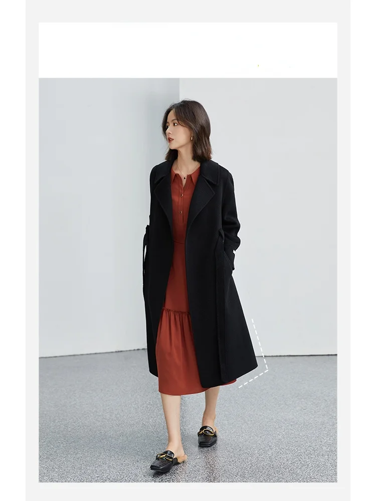 ZIQIAO/ дамско черно палто, вълнена дантела с двустранно яка, зимна костюм, темпераментное дълго кашемировое палта, дамски директни якета