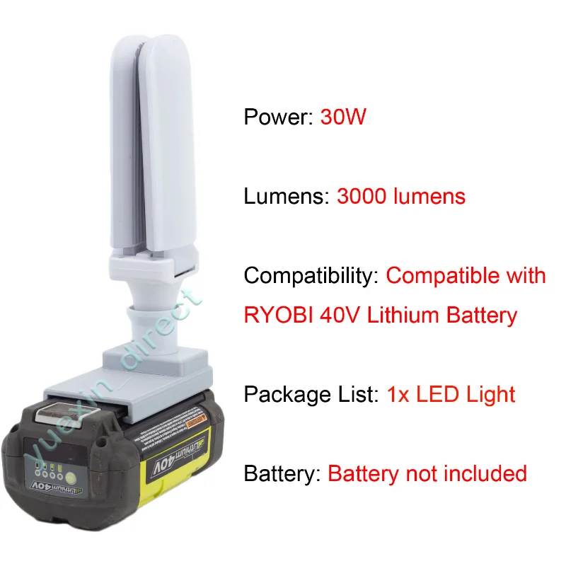НОВА 1x сгъваема безжична led лампа, време на въртене на перката, лампа LampWork, за Ryobi, 40, максимална лампа с литиево-йонна батерия