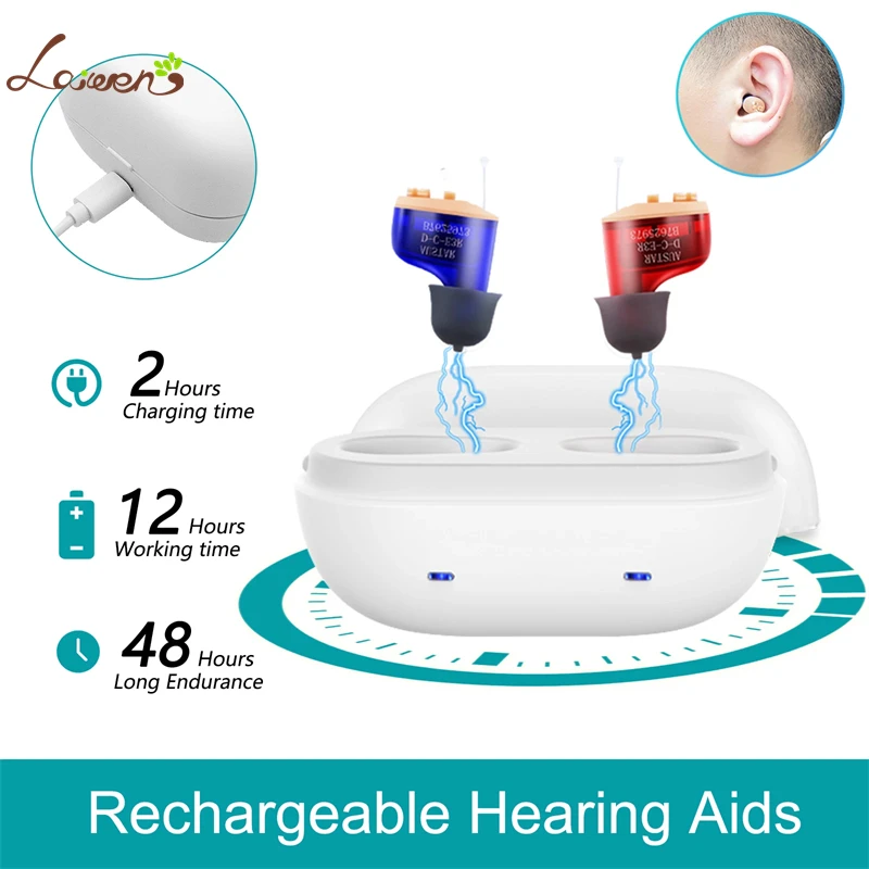 Слухов апарат Акумулаторна усилвател на звука за по-възрастните хора Шумоподавляющие микро, безжични невидими цифрови слухови апарати от глухота