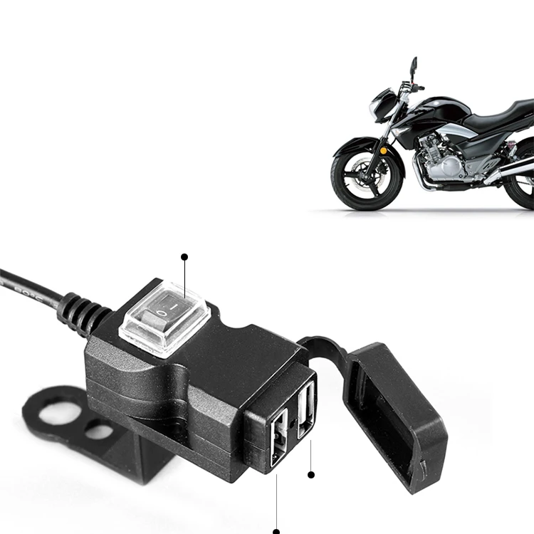 Универсално ново двухпортовое USB-зарядно устройство за мобилен телефон с превключвател на захранване 12-24 за мотоциклети Водонепроницаемое зарядно устройство